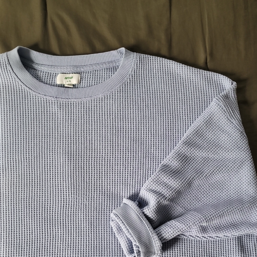 OG Aerie Light Blue Waffle Knit Crewneck Sweatshirt